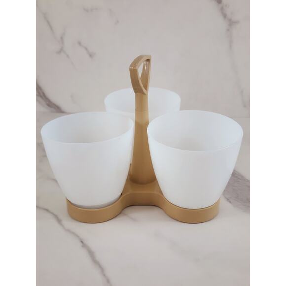 Tupperware Condiment Snack Caddy #757-3 Almond Base 6 3/4" Made in USA Vintage - Picture 4 of 14